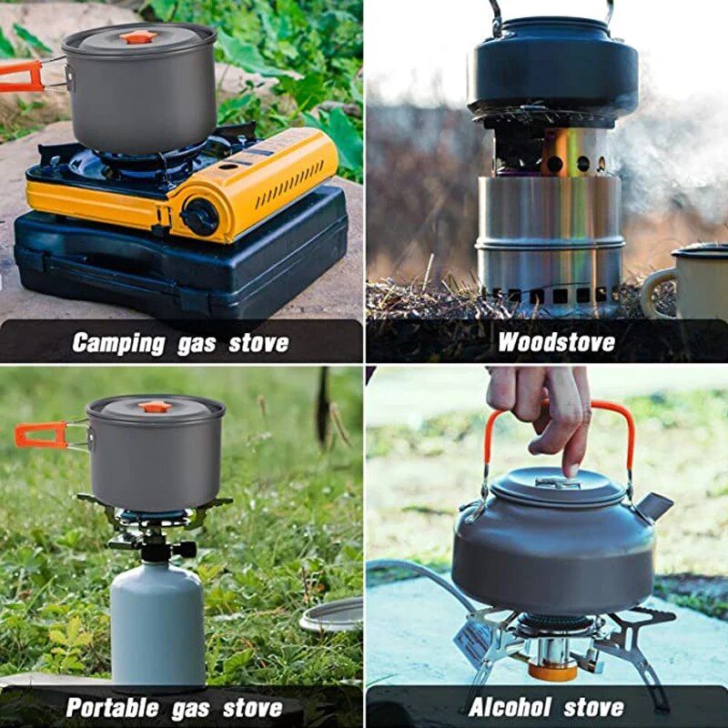 Tragbares Camping-Kochgeschirr-Set aus Aluminium – Antihaft-Kochgeschirr für den Außenbereich zum Wandern, Picknicken und Grillen