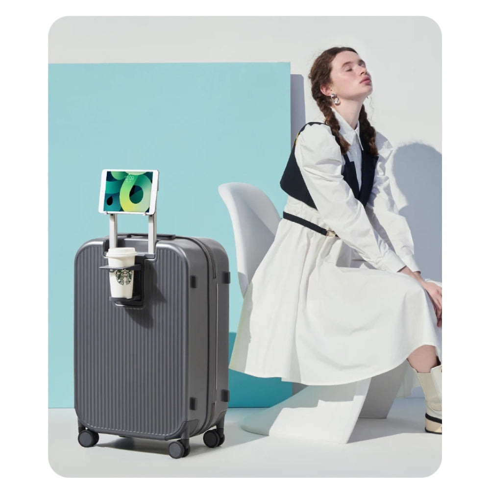 Hartschalen-Trolley mit Getränkehalter und Handyhalter – Reisen Sie leicht und clever