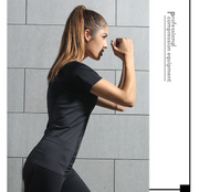 Compression sports tights short-sleeved women's stretch yoga clothes running quick-drying T-shirt training fitness clothing female slim suit - Blue Force Sports
