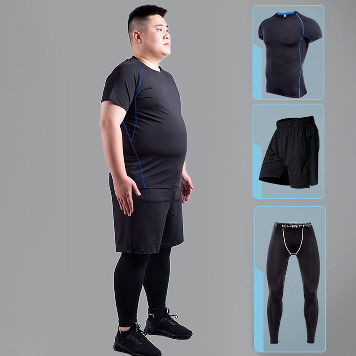 Male fat man high elastic quick-drying clothes plus size fitness suit - Blue Force Sports