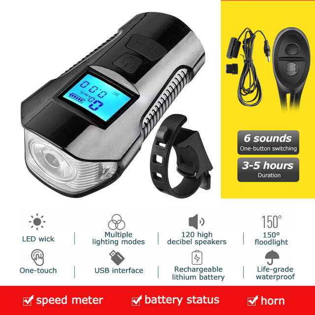 Waterproof bicycle light USB charging - Blue Force Sports