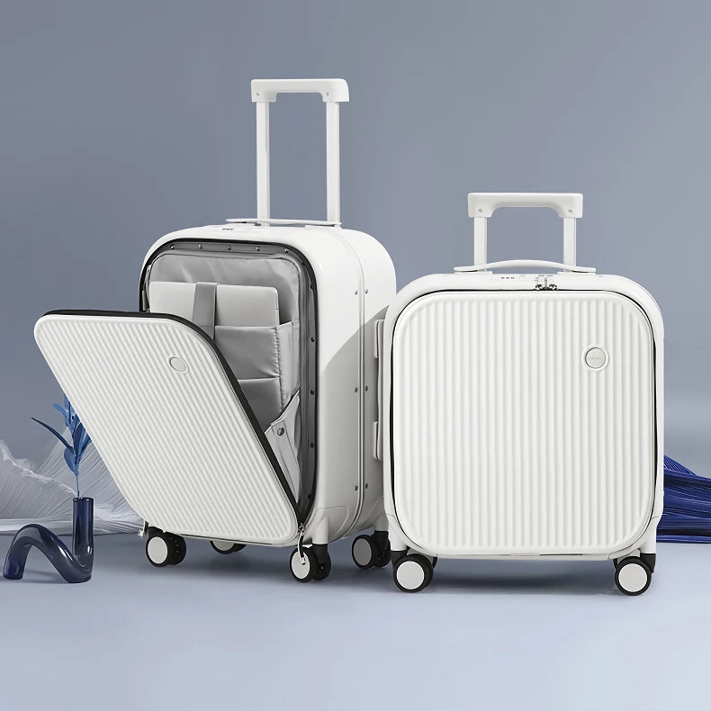 Carry On Suitcase with Aluminum Frame & Front Laptop Pocket, TSA Lock, Spinner Wheels