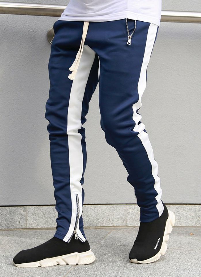 FOG Bibb with uniform pants pants trousers inside zipper retro color stripe men's casual pants - Blue Force Sports