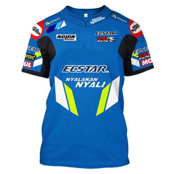 Digital Printed Racing Suit Motorcycle Short-sleeved T-shirt - Blue Force Sports