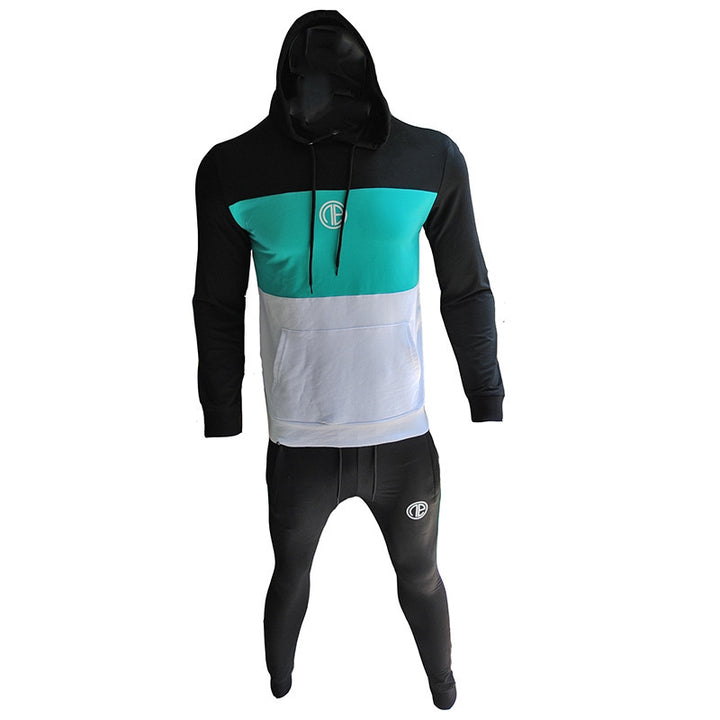 Fitness Suit Splicing Contrast Color Hooded Suit - Blue Force Sports