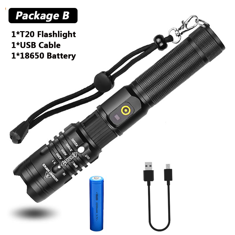 Super Bright Flashlight Zoomable USB Rechargeable Electric Torch 5 Modes Torch Outdoor Fishing Waterproof - Blue Force Sports
