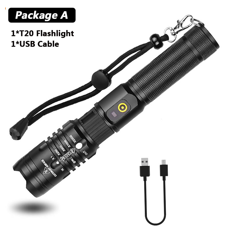 Super Bright Flashlight Zoomable USB Rechargeable Electric Torch 5 Modes Torch Outdoor Fishing Waterproof - Blue Force Sports