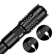 Super Bright Flashlight Zoomable USB Rechargeable Electric Torch 5 Modes Torch Outdoor Fishing Waterproof - Blue Force Sports