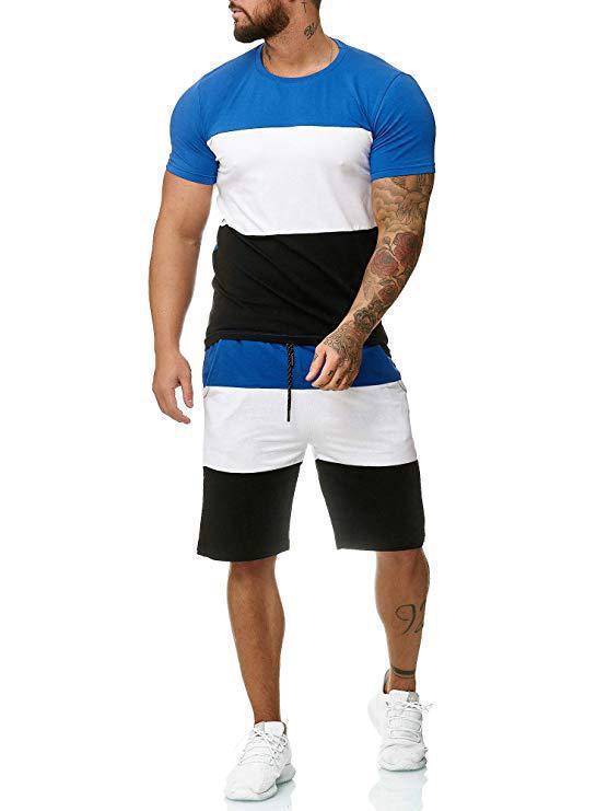 Outdoor Sports and Leisure Color Matching T Sleeve Mens Suit - Blue Force Sports