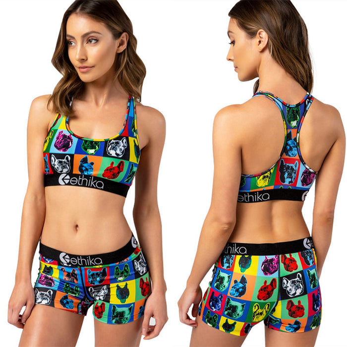 Trade Women's Clothing Amazon Europe And The United States Hot Style Personality Self-Cultivation Fashion Cartoon Printing Two-Piece Suit - Blue Force Sports
