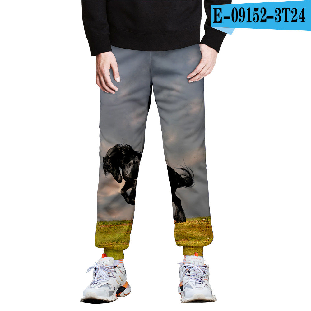 Horse 3D Full-Frame Image Peripheral Digital Printing Fleece Trousers - Blue Force Sports