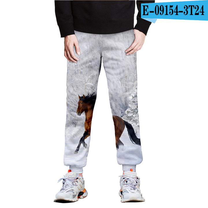 Horse 3D Full-Frame Image Peripheral Digital Printing Fleece Trousers - Blue Force Sports