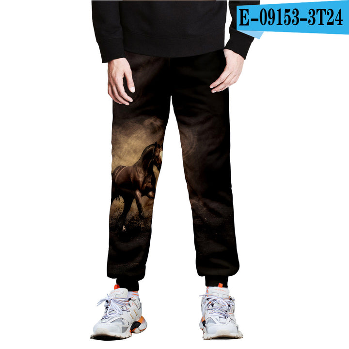 Horse 3D Full-Frame Image Peripheral Digital Printing Fleece Trousers - Blue Force Sports