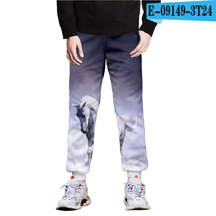 Horse 3D Full-Frame Image Peripheral Digital Printing Fleece Trousers - Blue Force Sports