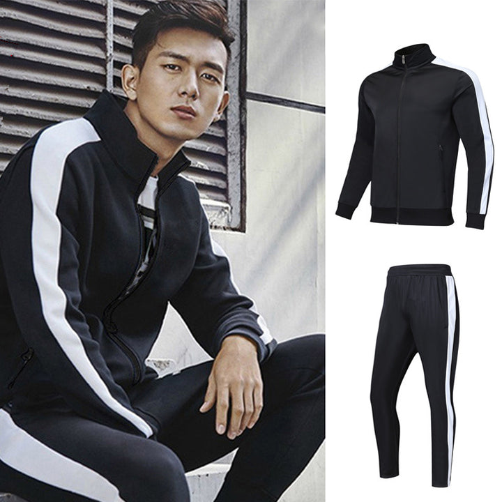 Sports Suit Long-Sleeved Jacket Plus Velvet Two-Piece Casual Morning Jogger Training Sweater Jacket - Blue Force Sports