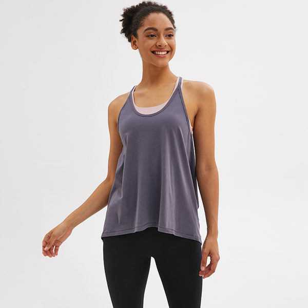 Cross-Border Hot Style Solid Color Loose Sleeveless Blouse, Wicking, Quick-Drying, Breathable Yoga Wear Sports Vest Women - Blue Force Sports