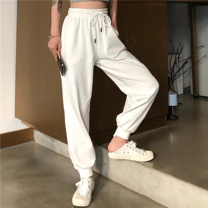 White Pants Loose And Thin Waist Pants Sports Pants High Waist Casual Pants Women's Health Pants - Blue Force Sports