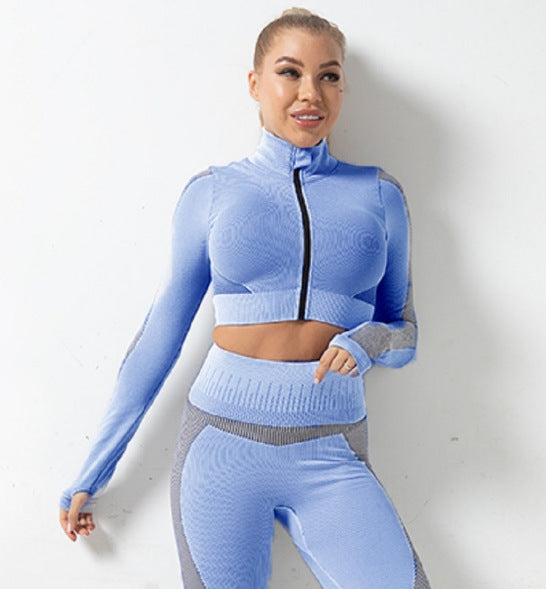 Autumn And Winter Seamless Jacket Zipper Suit Hip-Lifting Fitness Sports Yoga Wear - Blue Force Sports