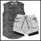 Sports Leisure Suit Muscle Fitness Training Double Layer Shorts Combination Mesh Breathable Vest - Blue Force Sports