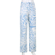 Cross Border AliExpress Spring And Summer New Female Blue Animal Pattern Loose Street Casual Straight Woven Pants - Blue Force Sports
