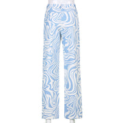 Cross Border AliExpress Spring And Summer New Female Blue Animal Pattern Loose Street Casual Straight Woven Pants - Blue Force Sports