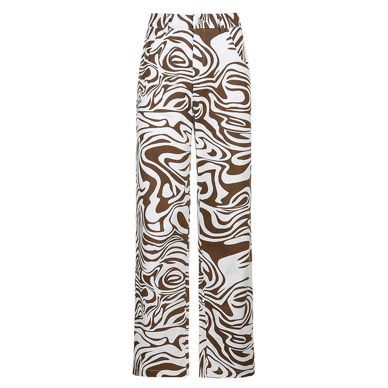 Cross Border AliExpress Spring And Summer New Female Blue Animal Pattern Loose Street Casual Straight Woven Pants - Blue Force Sports