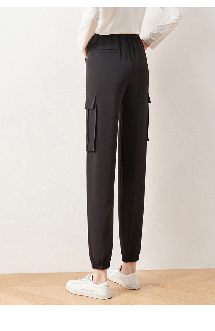 Cargo Pants Elastic High Waist Cropped Trousers Casual Pants - Blue Force Sports