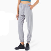 New European And American  Elastic High Waist Peach Hip Fitness Pants Plus Size Casual Sports Pants Women Loose Leggings - Blue Force Sports