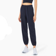 New European And American  Elastic High Waist Peach Hip Fitness Pants Plus Size Casual Sports Pants Women Loose Leggings - Blue Force Sports