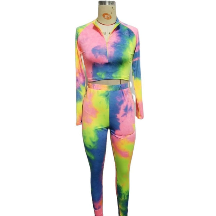 New Style European And American Women's Fashion Tie-Dye Printing Casual Long-Sleeved Trouser Suit 13281 - Blue Force Sports