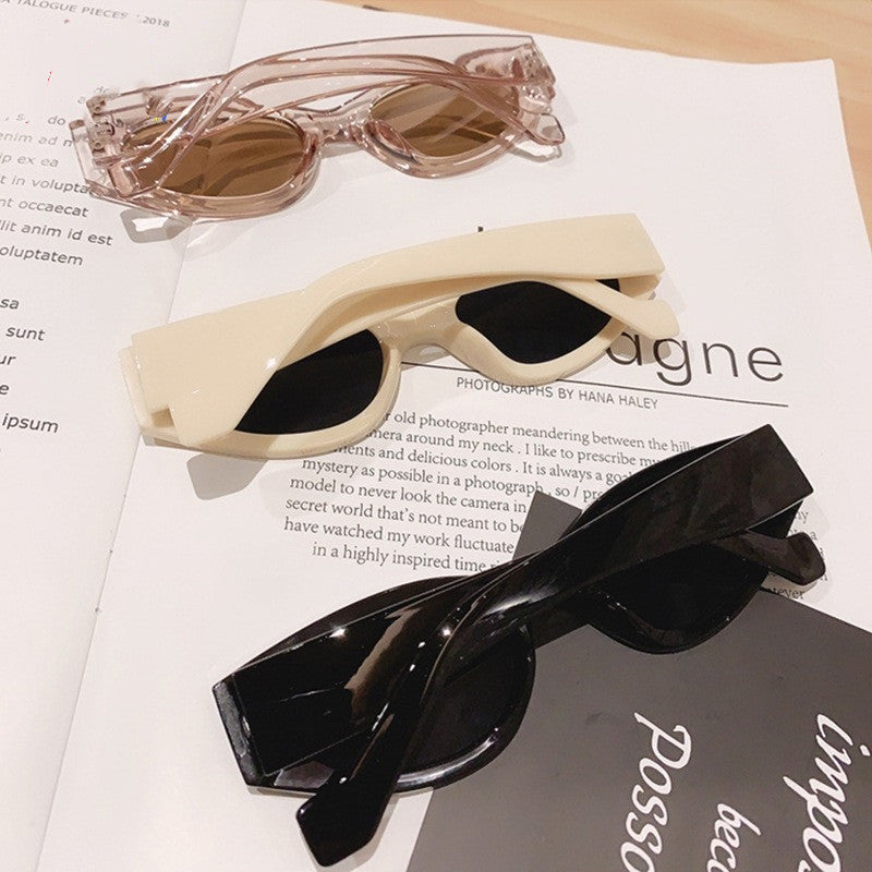 Popular Fashion Kitten Eye Sunglasses Ladies Retro Oval Glasses Men Champagne Tea Sunglasses - Blue Force Sports