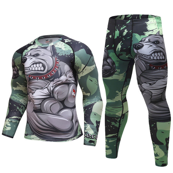 Mens Tracksuit Set D Animal Compression T-Shirt Pants Skin - Blue Force Sports