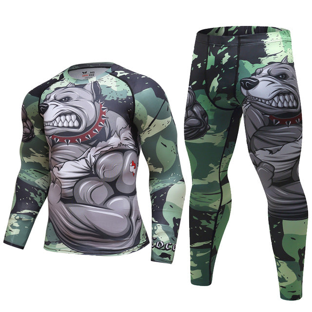 Mens Tracksuit Set D Animal Compression T-Shirt Pants Skin - Blue Force Sports