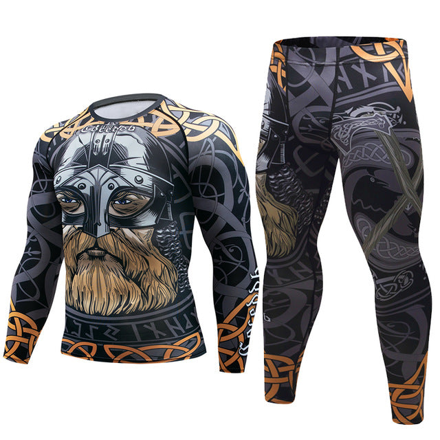 Mens Tracksuit Set D Animal Compression T-Shirt Pants Skin - Blue Force Sports