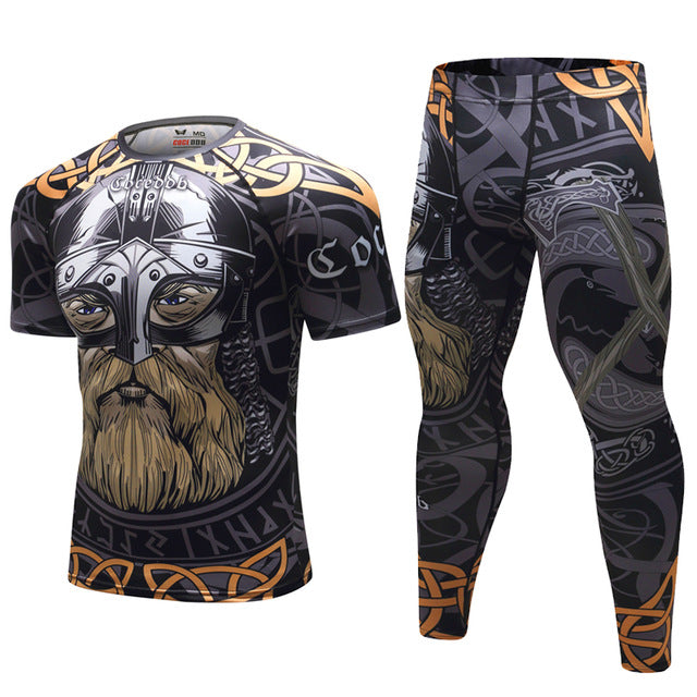 Mens Tracksuit Set D Animal Compression T-Shirt Pants Skin - Blue Force Sports