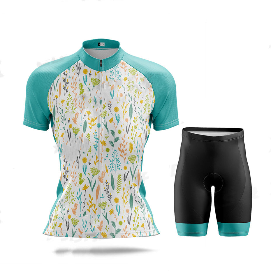 Fashion Ladies Cycling Jersey Women's Sweatshirt Suit Short Sleeve - Blue Force Sports