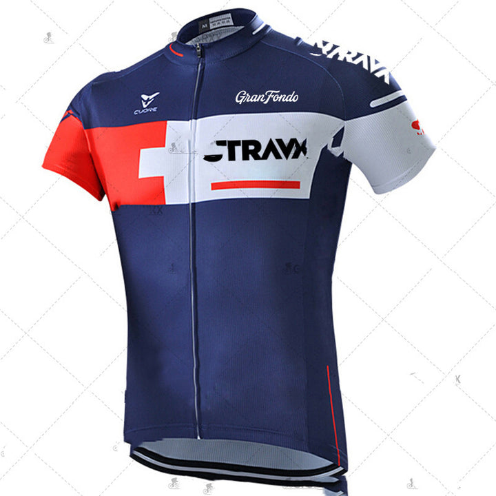 Cross-border Team Version Summer Cycling Jersey Men's Stretch High Neck Short-sleeved Shirt NW Outdoor Road Cycling Jersey - Blue Force Sports