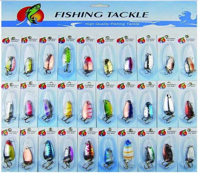 Metal Sheetmetal Lures Set 30x Spinnerbait Fishing Hard Lure Pike Salmon Bass Card 2 Fish Bait Hook Fishing Tackle spinners - Blue Force Sports