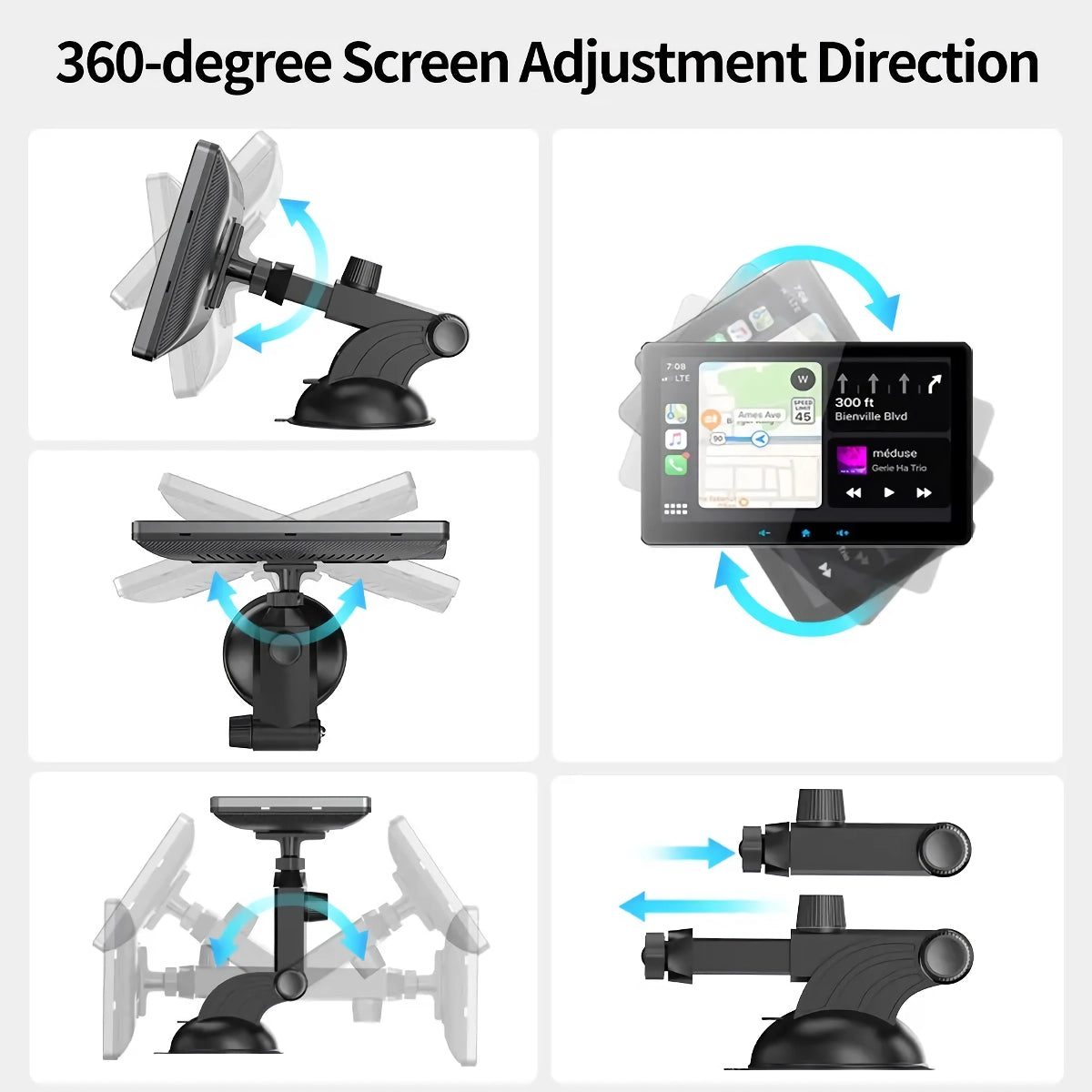 Universal 7" Touch Screen Multimedia Video Player with Wireless CarPlay & Android Auto