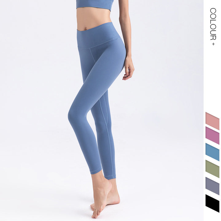 Double-sided brocade high-waisted hip nude yoga pants - Blue Force Sports