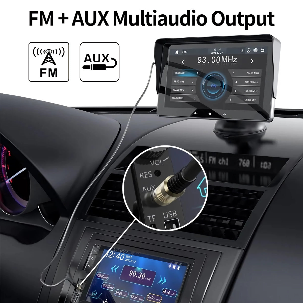 Universal 7" Touch Screen Multimedia Video Player with Wireless CarPlay & Android Auto