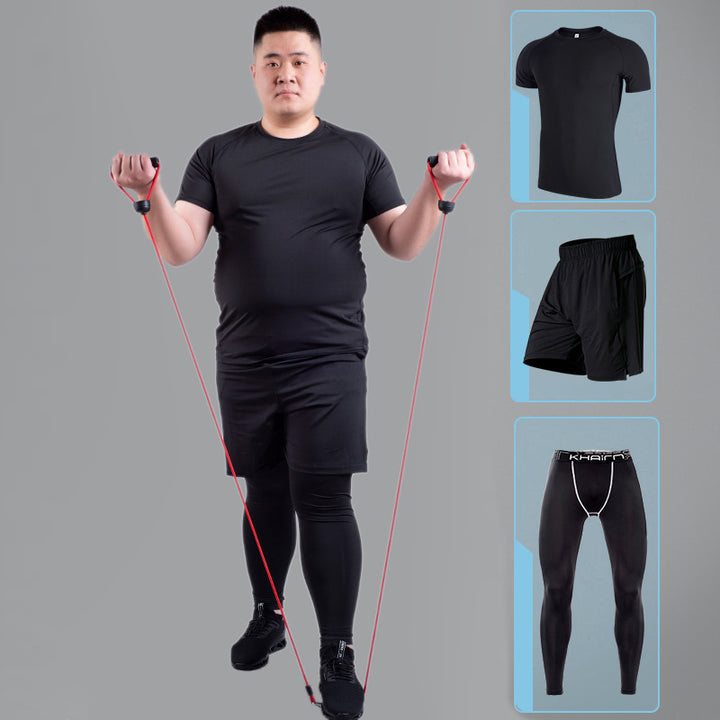 Male fat man high elastic quick-drying clothes plus size fitness suit - Blue Force Sports
