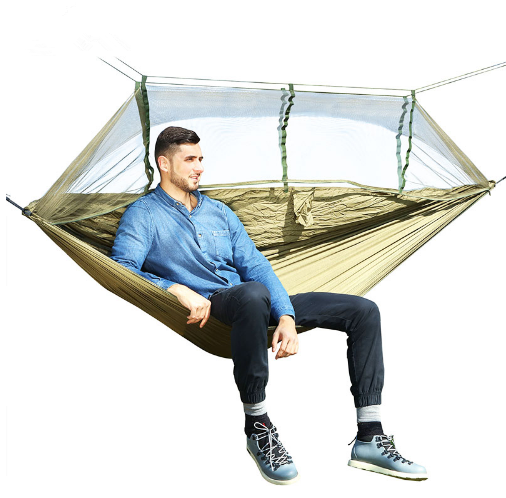 Outdoor Parachute Cloth Hammock Couble with Mosquito Net Light Portable Army Green Insect-proof Camping Aerial Tent - Blue Force Sports