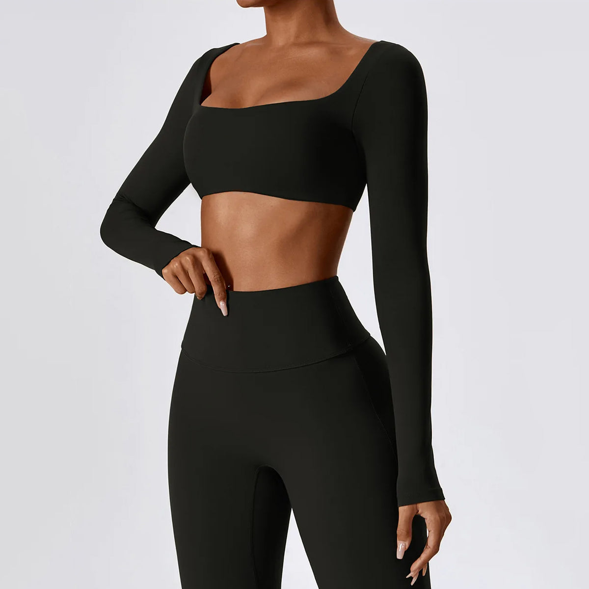 Langärmliges bauchfreies Yoga-Shirt