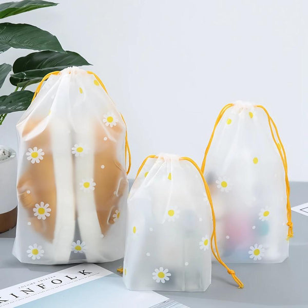 Cute Daisy Portable Waterproof Travel Shoe Storage Bag with Drawstring