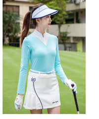 Golf Women's Long-sleeved T-shirt Stand-up Collar Sunscreen Korean Version Of Slim Sports - Blue Force Sports