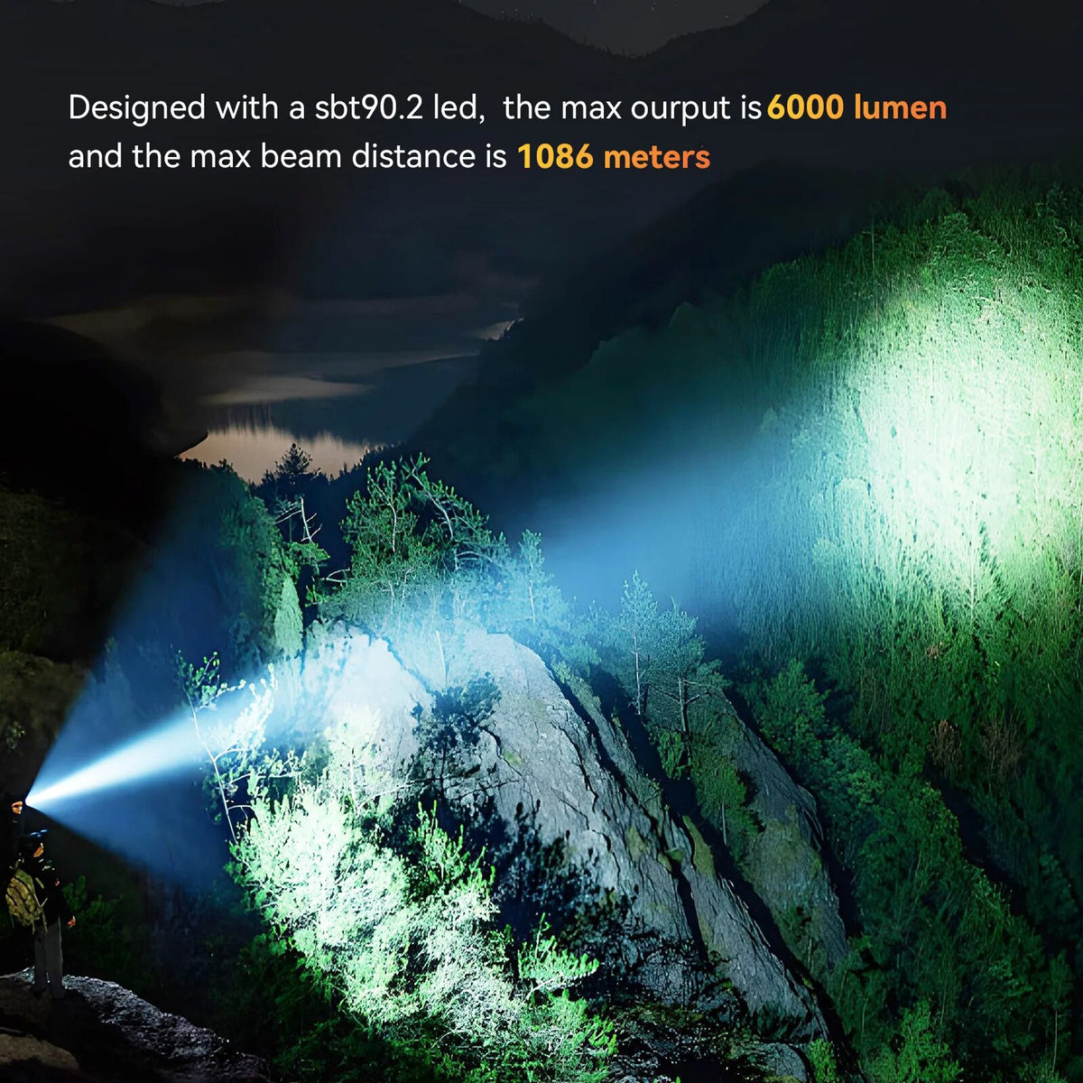 Wiederaufladbare taktische LED-Taschenlampe mit 6000 Lumen, mit Powerbank-Funktion, USB-C, große Reichweite