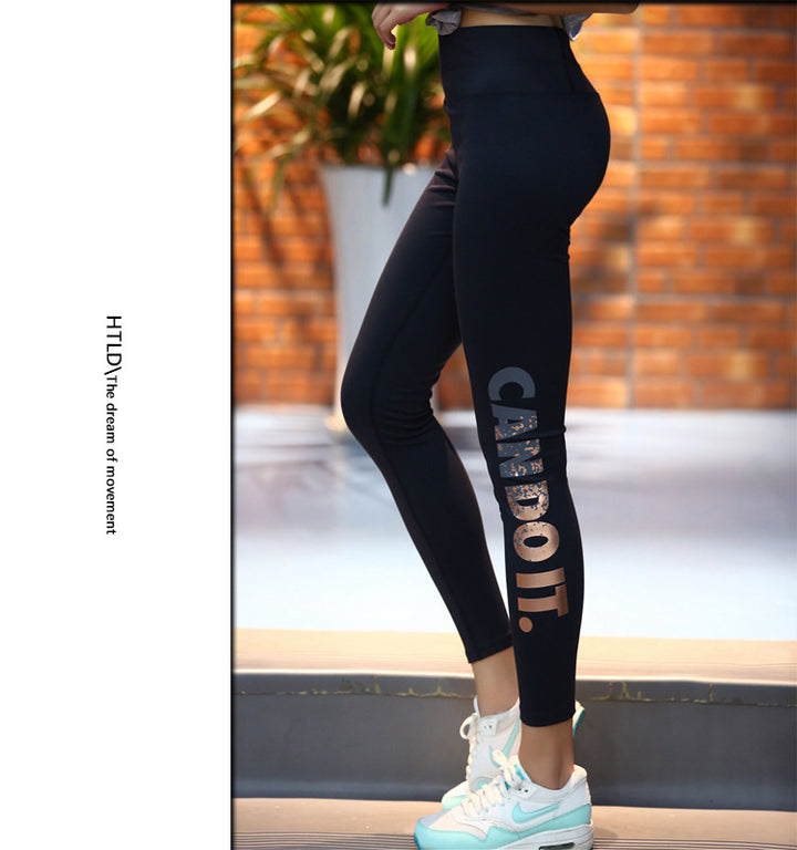 Cross boundary movement bronzing alphabet high elastic training Yoga running fitness show thin ladies pants - Blue Force Sports