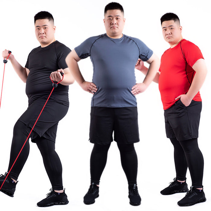 Male fat man high elastic quick-drying clothes plus size fitness suit - Blue Force Sports