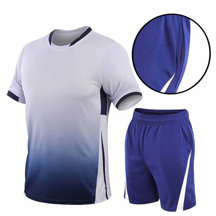 Summer Gradient Digital Printing Loose Short-sleeved T-shirt Two-piece Summer Plus Size Shorts Suit Men - Blue Force Sports